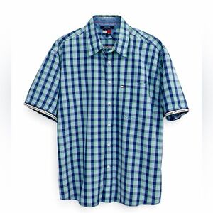Tommy Hilfiger Tommy Jeans Short Sleeve Button Up Shirt, Blue/green, sz XXL